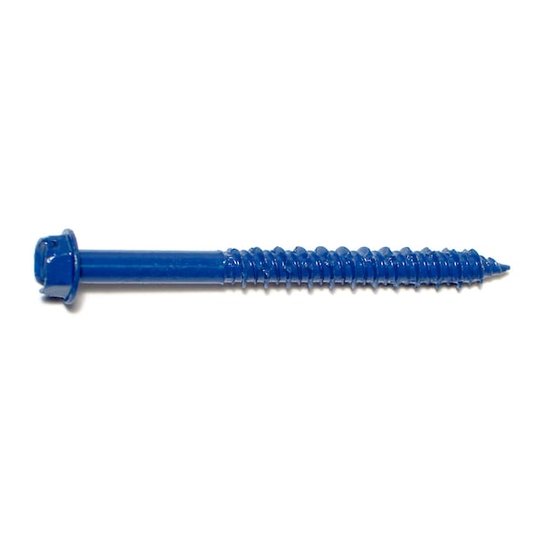 Masonry Screw, 1/4" Dia., Hex, 2 3/4 in L, Steel Blue Ruspert, 100 PK